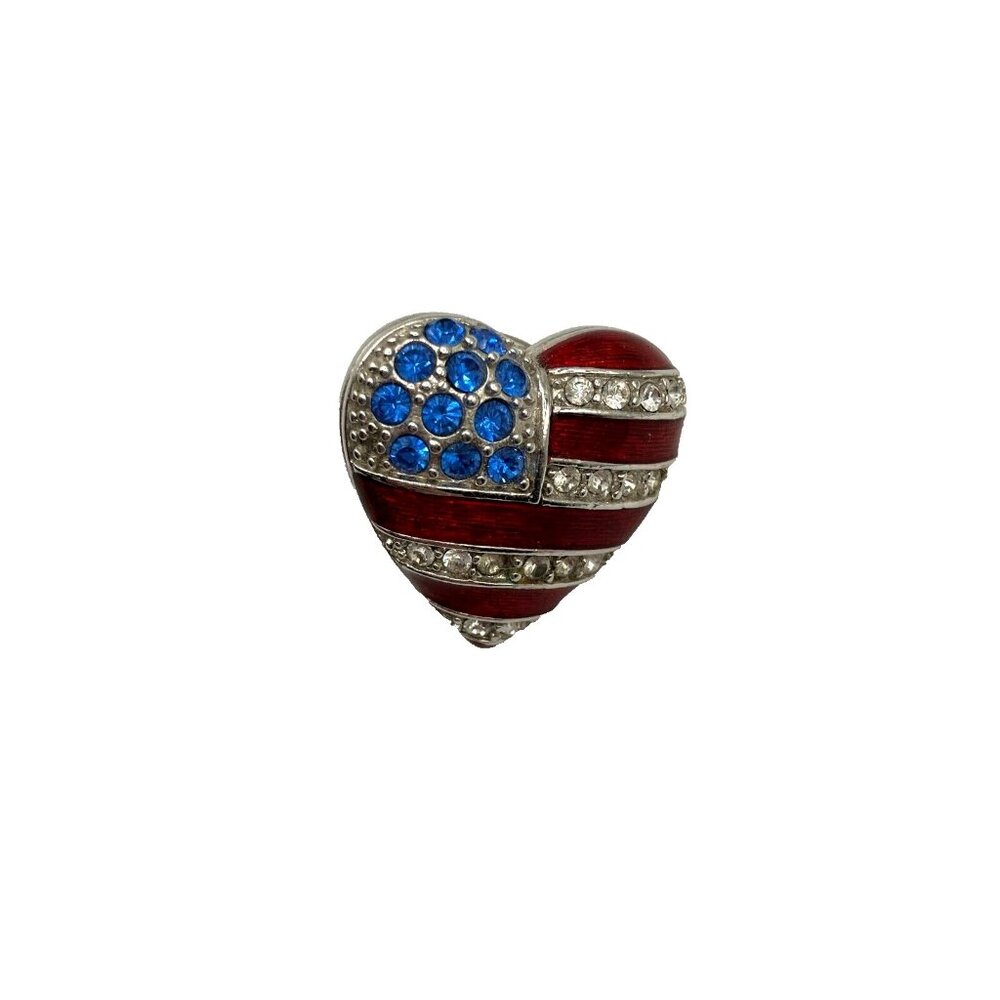Christopher Radko America Flag Heart Pin Patriotic Pave Crystal